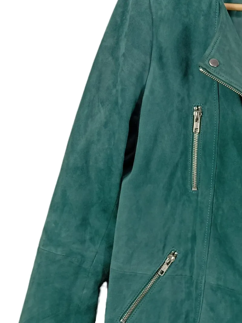 1.2.3 Paris Lederjacke Damen Grün Veloursleder Reißverschluss Freizeit L 40 3