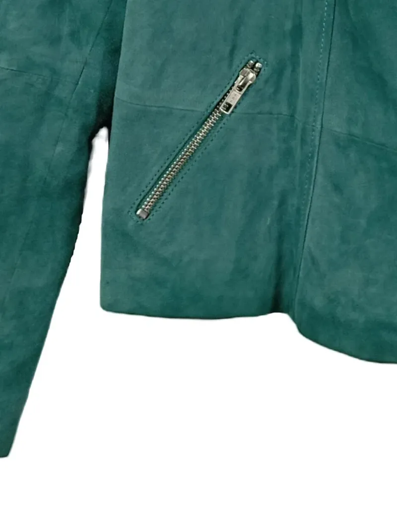 1.2.3 Paris Lederjacke Damen Grün Veloursleder Reißverschluss Freizeit L 40 4