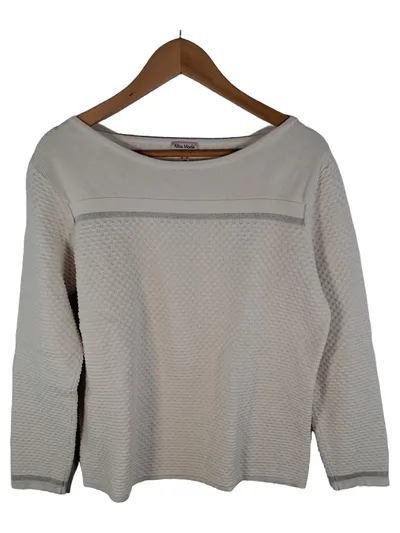 Alba Moda Damen Pullover Weiß Strukturmuster Langarm Baumwolle Viskose Gr. 42
