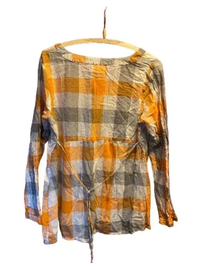 Cheer Damen Bluse Gr. 38/M kariert orange grau Langarm Baumwolle