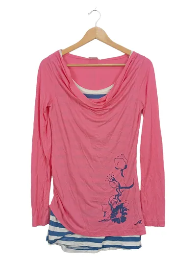 Maui Wowie Damen Langarmshirt Gr. M Rosa Blumen Wasserfallausschnitt