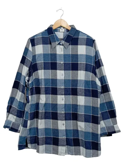 DW-Shop Flanellhemd Damen Gr. 46 Blau Kariert Baumwolle Langarm