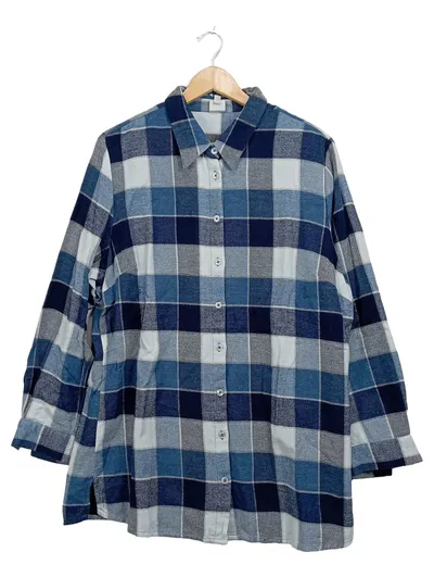 DW-Shop Flanellhemd Damen Gr. 46 Blau Kariert Baumwolle Langarm