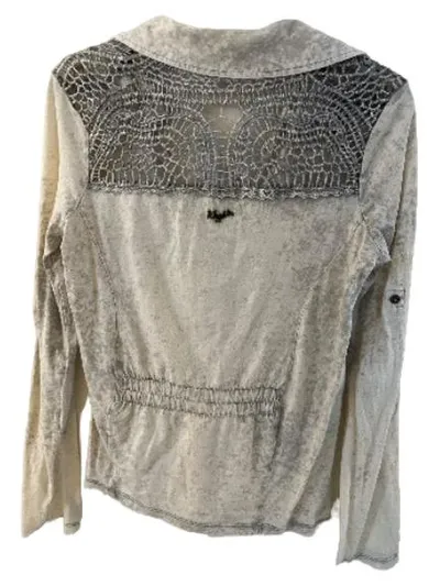 Khujo Damen Hemdbluse Gr. S Häkel-Einsatz Beige Bohemian Langarm