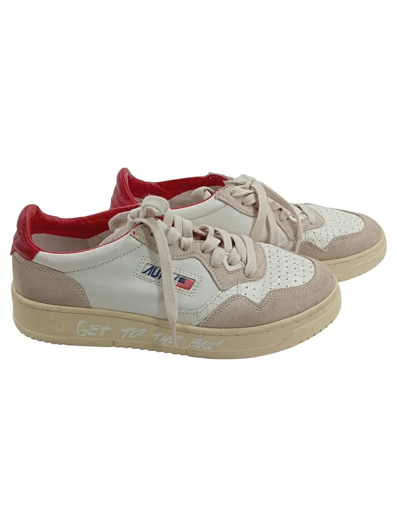 AUTRY Medalist Low Sneaker Herren Gr. 41 Weiß Rot Leder Retro 1