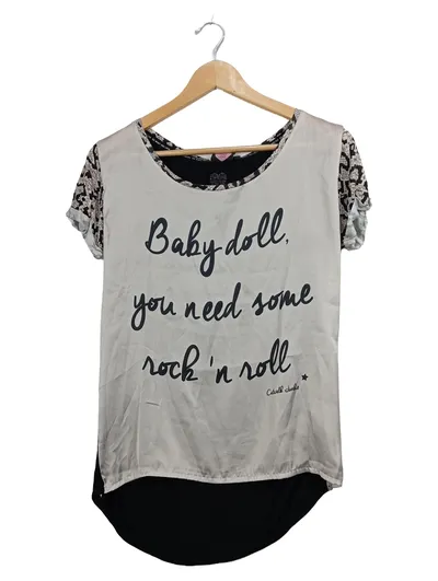 Catwalk Junkie Damen T-Shirt Rock n Roll Schriftzug Beige Gr. XS