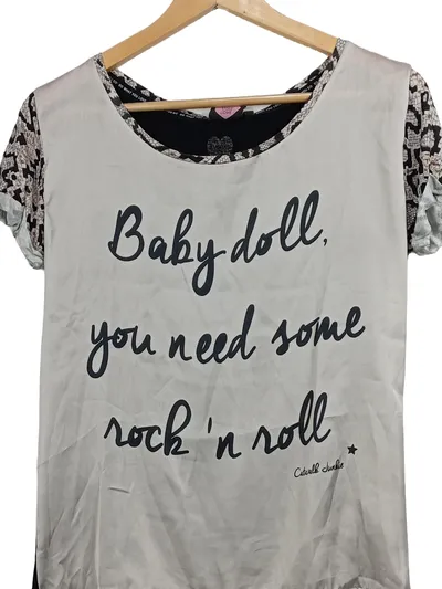 Catwalk Junkie Damen T-Shirt Rock n Roll Schriftzug Beige Gr. XS