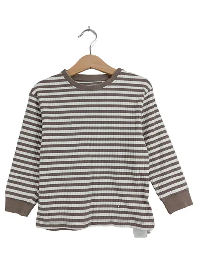 NAME IT Langarmshirt Gr. 104 Gestreift Braun Weiß Rippstrick Kinder