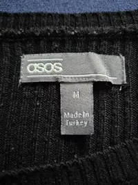 ASOS Herren Pullover Rippstrick Basic Langarm Schwarz Gr. M 3