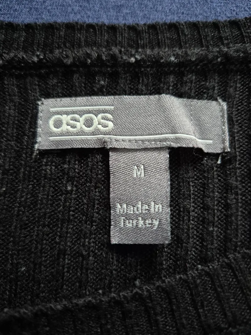 ASOS Herren Pullover Rippstrick Basic Langarm Schwarz Gr. M 3