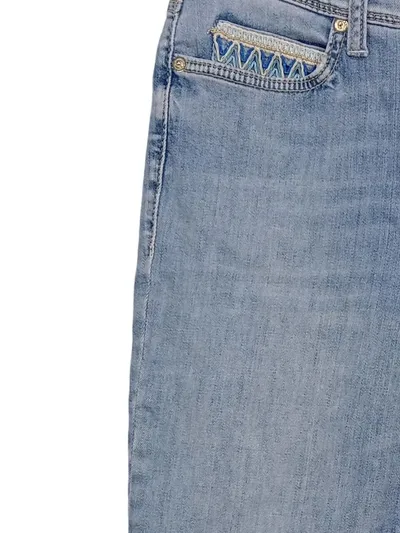 Cambio Damen Jeans Straight Leg Blau Uni Stickerei Gr. 38 L27