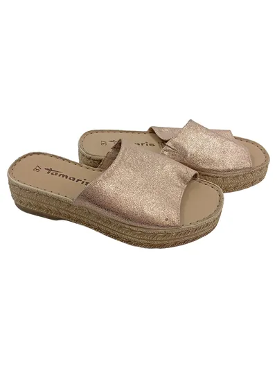 Tamaris Damen Espadrille Leder Plateau Roségold Gr. 37