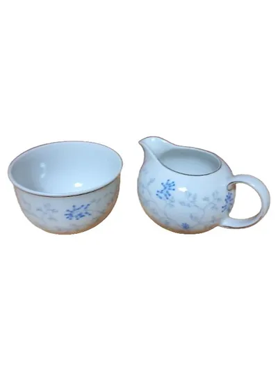 Arzberg Porzellan Milchkännchen Zuckerschale Set Blaublüten Weiß Blau