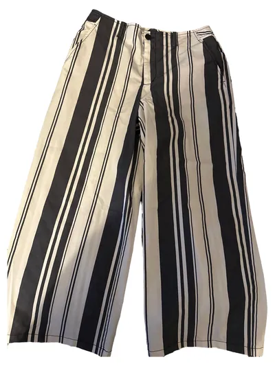 BOSS Damen Stoffhose Culotte gestreift Gr. 38 Weiß Grau Baumwolle