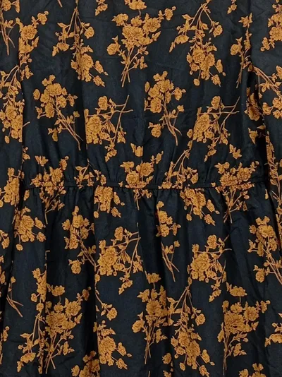 Cupshe Damen Blusenkleid Blumenmuster Schwarz Gold Gr. L Langarm Rüschen