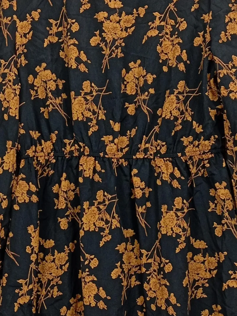 Cupshe Damen Blusenkleid Blumenmuster Schwarz Gold Gr. L Langarm Rüschen 2