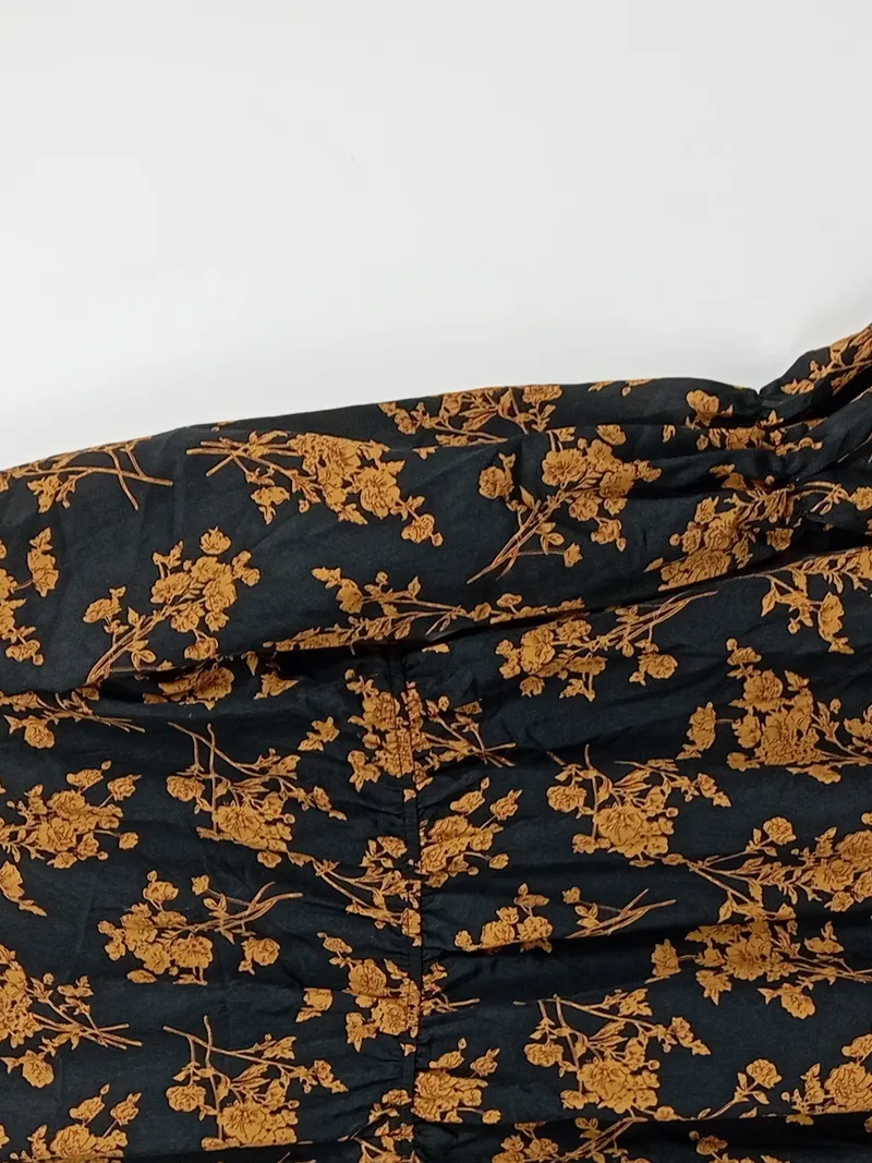 Cupshe Damen Blusenkleid Blumenmuster Schwarz Gold Gr. L Langarm Rüschen 5