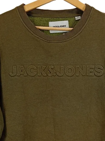 Jack & Jones Herren Pullover Gr. M Oliv Sweatshirt Logo Baumwolle