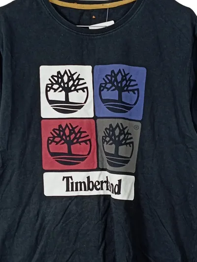 Timberland Herren T-Shirt Logo Print Kurzarm Baumwolle Schwarz M
