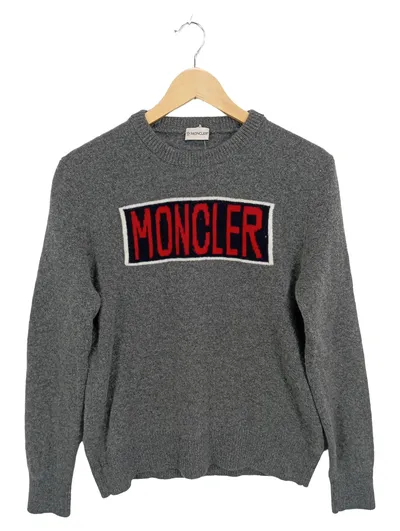 Moncler Pullover Herren Gr. M Grau Wolle Logo Strickpullover