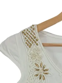 Alba Moda Damen Top Gr. 36 Weiß Kurzarm Baumwolle Festlich Perlen Stickerei 2