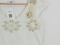 Alba Moda Damen Top Gr. 36 Weiß Kurzarm Baumwolle Festlich Perlen Stickerei 3