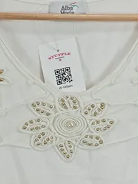 Alba Moda Damen Top Gr. 36 Weiß Kurzarm Baumwolle Festlich Perlen Stickerei 4