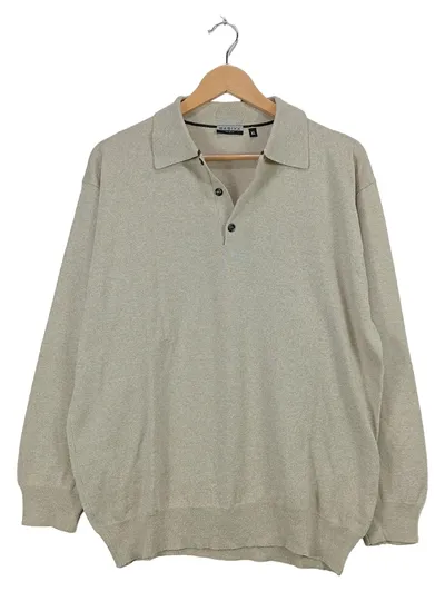 BASIXX Herren Pullover Polokragen Langarm Meliert Beige XL Baumwolle
