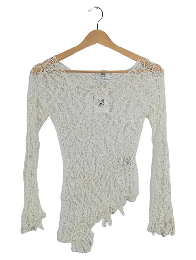 Alba Moda Pullover Damen Lochmuster Viskose Weiß Gr. 34/XS Festlich