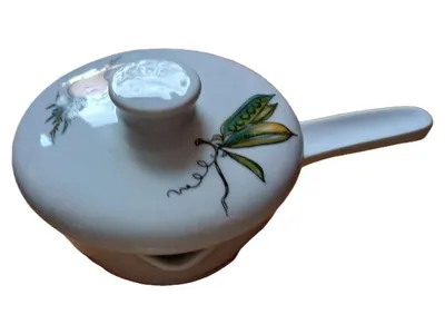 Vintage Porzellan Sauciere Weiß Florales Muster Gemüse 9 cm