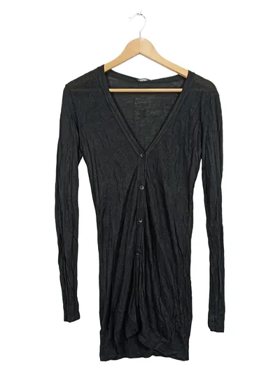 SISLEY Damen Strickjacke Lang Gr. S Grau V-Ausschnitt Knopfleiste