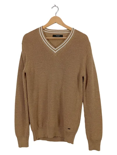 Liu Jo Uomo Herren Pullover V-Ausschnitt Beige Gr. L Strick Preppy