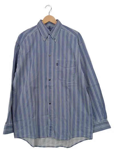Cavori Herren Freizeithemd Blau Gestreift Langarm Baumwolle Gr. 50 L
