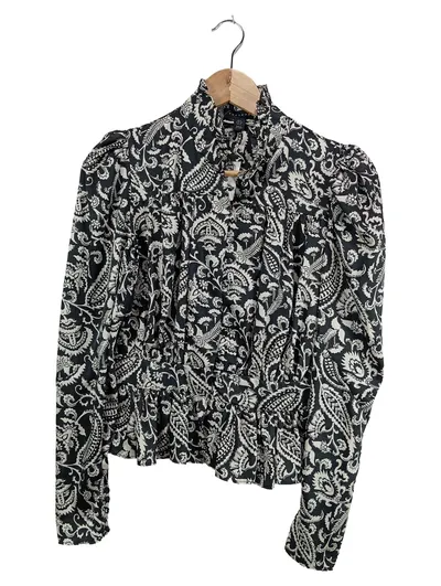 Topshop Damen Bluse Paisley Rüschen Langarm Viskose Schwarz Gr. 36