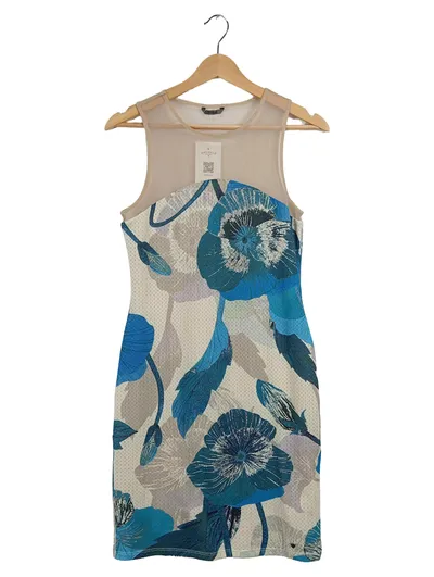 GUESS Damen Cocktailkleid Schlauchkleid Blumen Muster Blau Gr. 38 M