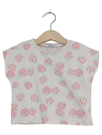 Lily & Dan Kinder T-Shirt Erdbeeren Muster Gr. 74/80 Weiß Rosa
