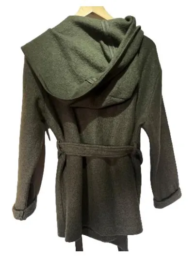 Nicole Farhi Damen Strickjacke Wolle Kapuze Wickel Oliv Gr. 40/42