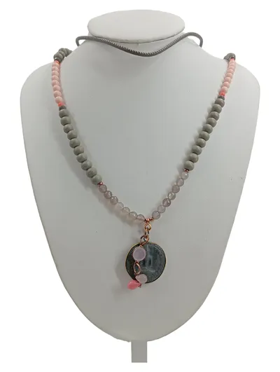Schmuckstück Halskette Buddha Anhänger Grau Perlen Damen 109cm Boho