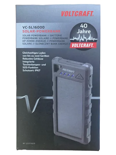 Voltcraft VC-SL16000 Solar Powerbank 16000mAh IP67 Outdoor Ladegerät Schwarz