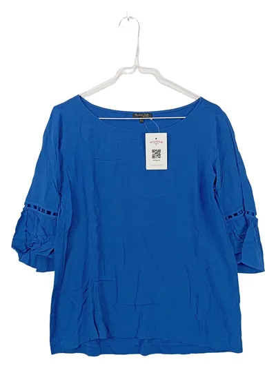 Massimo Dutti Damen Bluse Gr. M Blau Rüschenärmel Viskose