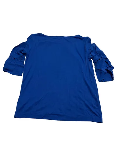 Massimo Dutti Damen Bluse Gr. M Blau Rüschenärmel Viskose