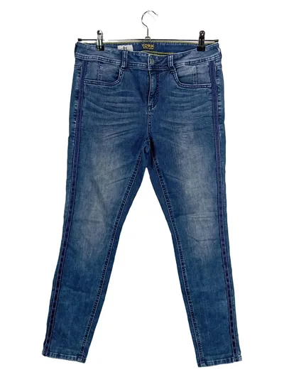 YORK Damen Jeans Regular Fit W30 Blau Used Look Seitenstreifen