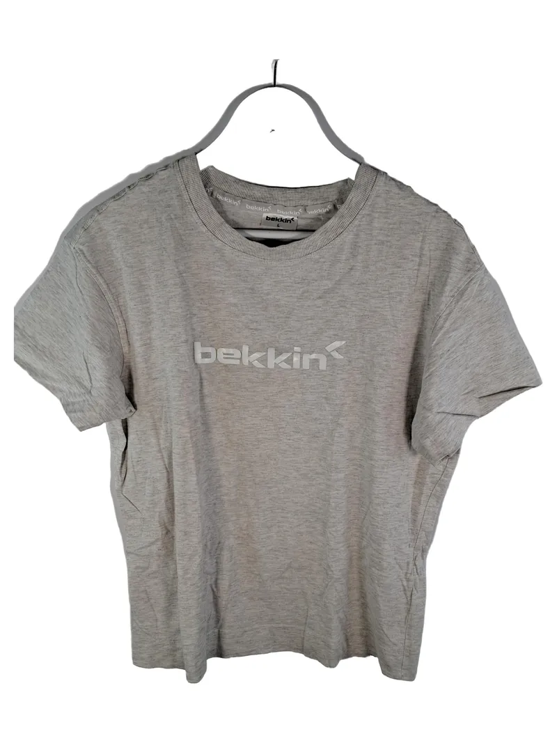 BEKKIN Herren T-Shirt Gr. L Grau Logo-Print Baumwolle Casual 1