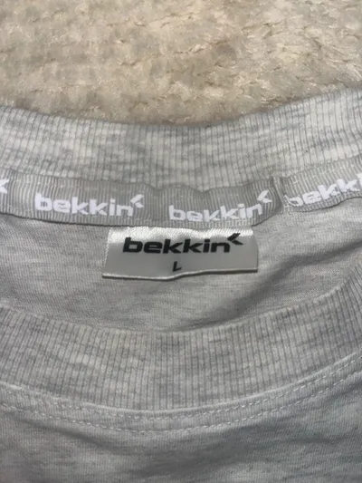 BEKKIN Herren T-Shirt Gr. L Grau Logo-Print Baumwolle Casual