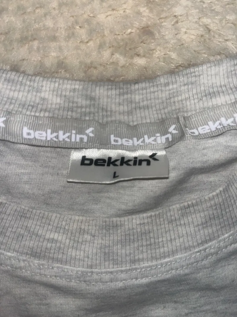 BEKKIN Herren T-Shirt Gr. L Grau Logo-Print Baumwolle Casual 2