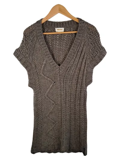 Diesel Damen Pullover Strickmuster Zopfmuster Lochmuster Grau Gr. S Wolle