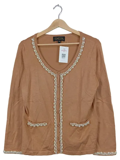 Pompöös Strickjacke Damen Elegant Perlen Knopfleiste Beige Gr. 40 L