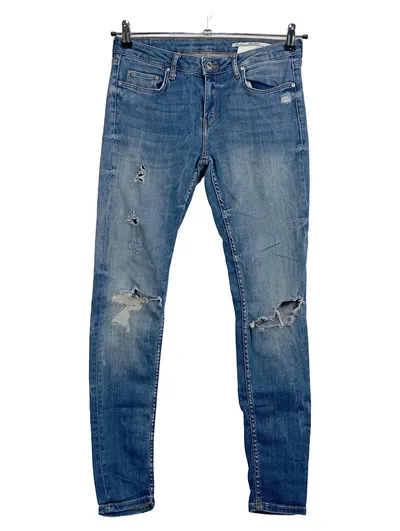 Zara Woman Skinny Jeans Damen Gr. 36 W28 Blau Destroyed Used Look