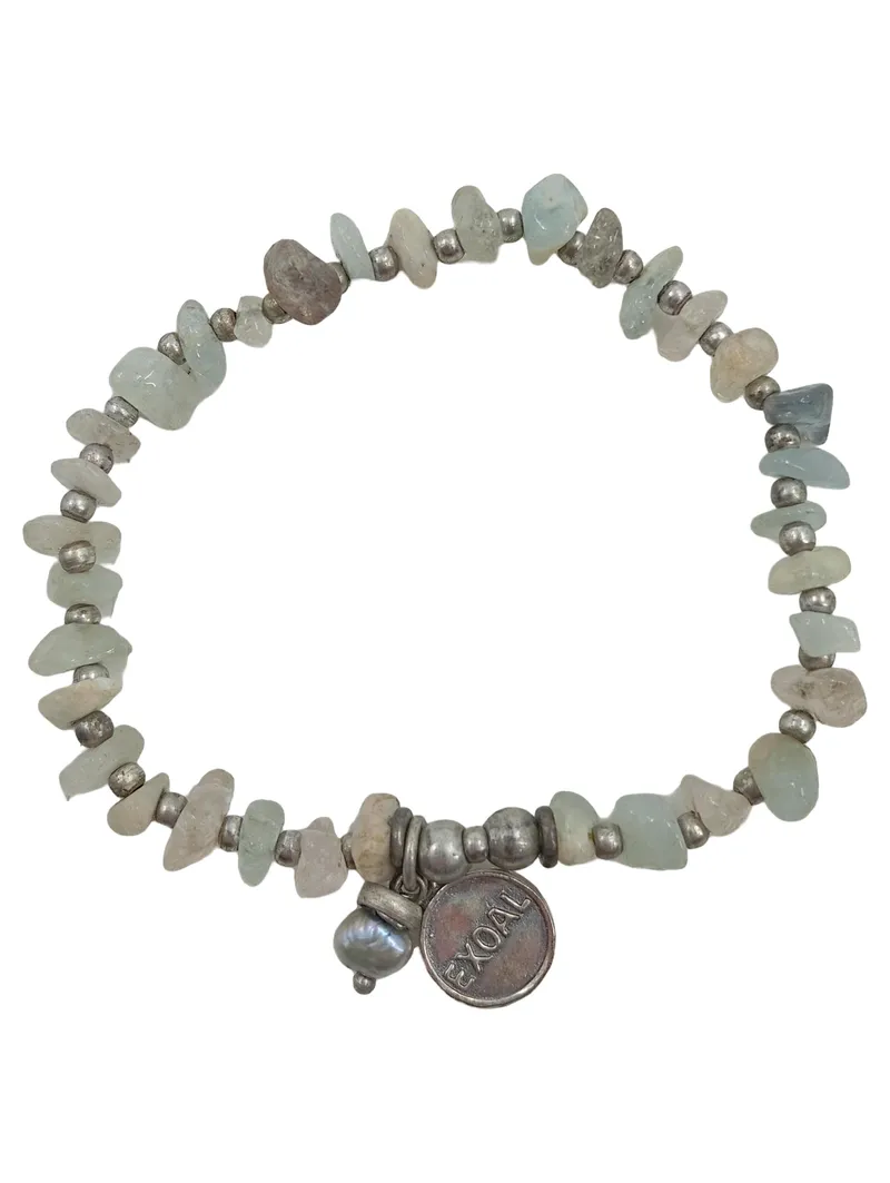 Exoal Damen Armband Bohemian Halbedelstein Perlen Grau 18cm 1