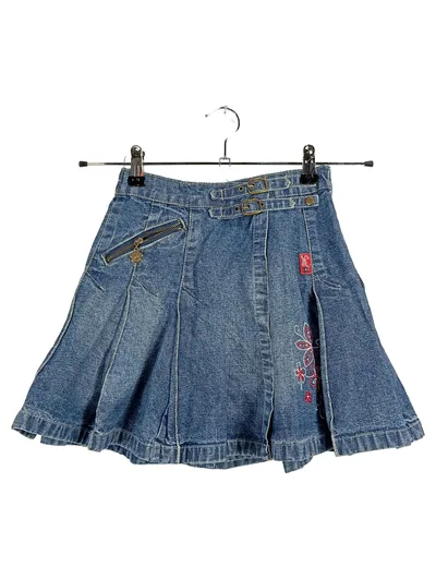 Yigga Mädchen Jeansrock Gr. 140 Blumen Stickerei Blau Denim